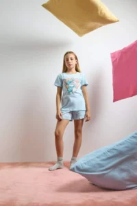 DeFacto Girl's Disney Lilo & Stitch Pajama Set Short Sleeve Top Shorts - Image 2