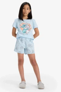 DeFacto Girl's Disney Lilo & Stitch Pajama Set Short Sleeve Top Shorts - Image 4