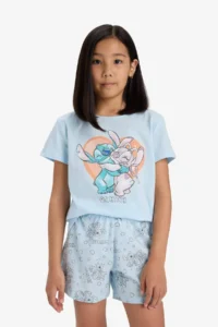 DeFacto Girl's Disney Lilo & Stitch Pajama Set Short Sleeve Top Shorts - Image 5