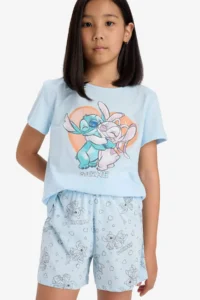 DeFacto Girl's Disney Lilo & Stitch Pajama Set Short Sleeve Top Shorts - Image 6