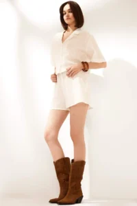 DeFacto 100% Cotton Normal Waist Short Leg Embroidery Shorts - Image 2