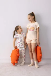 DeFacto Girl's Pajama Set Printed Short Sleeve Top Patterned Shorts
