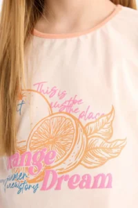 DeFacto Girl's Pajama Set Printed Short Sleeve Top Patterned Shorts - Image 5
