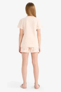 DeFacto Girl's Pajama Set Printed Short Sleeve Top Patterned Shorts - Image 7