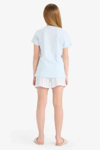 DeFacto Pajama Set Printed Short Sleeve Top with Elastic Waist Short Shorts Girl Child - Image 8