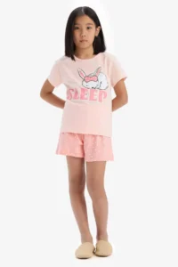 DeFacto 100% Cotton Printed Elastic Waist Pajama Set Girl Child - Image 2