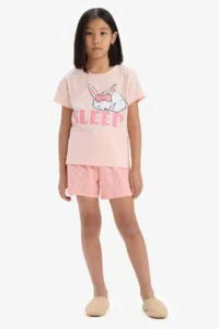 DeFacto 100% Cotton Printed Elastic Waist Pajama Set Girl Child - Image 3