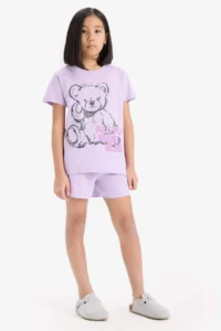DeFacto 100% Cotton Teddy Bear Printed Elastic Waist Pajama Set Girl Child - Image 2