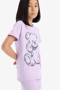 DeFacto 100% Cotton Teddy Bear Printed Elastic Waist Pajama Set Girl Child - Image 3