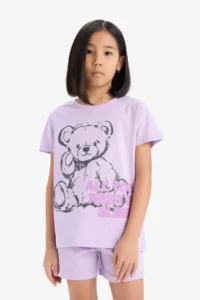 DeFacto 100% Cotton Teddy Bear Printed Elastic Waist Pajama Set Girl Child - Image 4
