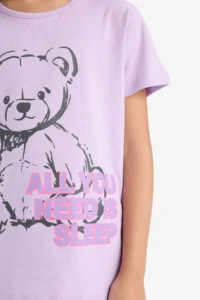 DeFacto 100% Cotton Teddy Bear Printed Elastic Waist Pajama Set Girl Child - Image 5