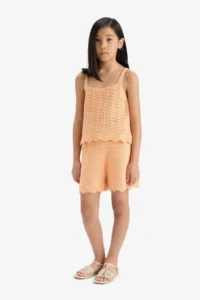 DeFacto Elastic Waist Knitwear Shorts Girls' - Image 2