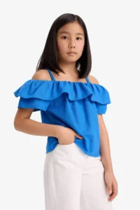 DeFacto Flounce Open Shoulder Short Sleeve Blouse Girl Child - Image 2