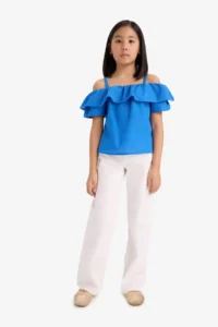 DeFacto Flounce Open Shoulder Short Sleeve Blouse Girl Child - Image 3