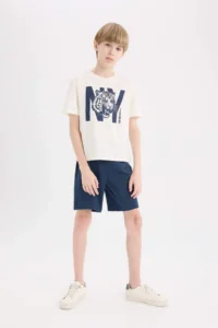 DeFacto 100% Cotton Printed Elastic Waist Pajama Set Boy
