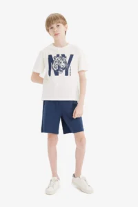 DeFacto 100% Cotton Printed Elastic Waist Pajama Set Boy - Image 2