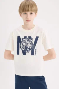 DeFacto 100% Cotton Printed Elastic Waist Pajama Set Boy - Image 4