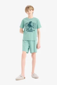 DeFacto 100% Cotton Printed Elastic Waist Pajama Set Boy - Image 2