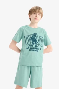 DeFacto 100% Cotton Printed Elastic Waist Pajama Set Boy - Image 4