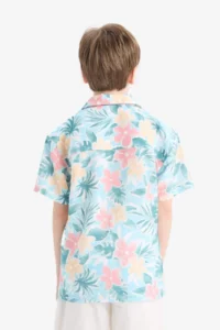 DeFacto Oversize Wide Fit Polo Neck Patterned Cotton Short Sleeve Shirt Boy - Image 6