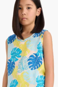 DeFacto Crew Neck Patterned Sleeveless Blouse Girl Child