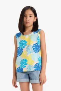 DeFacto Crew Neck Patterned Sleeveless Blouse Girl Child - Image 3