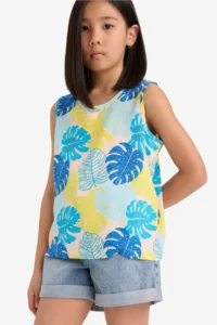 DeFacto Crew Neck Patterned Sleeveless Blouse Girl Child - Image 4