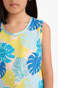 DeFacto Crew Neck Patterned Sleeveless Blouse Girl Child - Image 5
