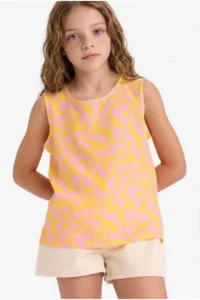 DeFacto Crew Neck Patterned Sleeveless Blouse Girl Child