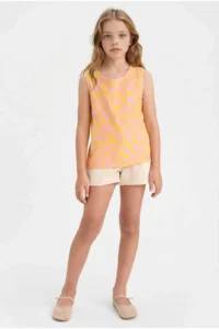 DeFacto Crew Neck Patterned Sleeveless Blouse Girl Child - Image 2