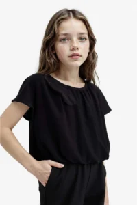 DeFacto Round Neck Short Sleeve Black Blouse Girls