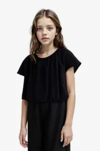 DeFacto Round Neck Short Sleeve Black Blouse Girls - Image 3