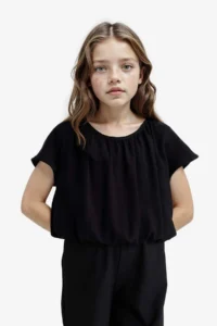DeFacto Round Neck Short Sleeve Black Blouse Girls - Image 4