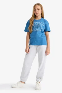 DeFacto Printed Jogger Gray Girls' Sweatpants with Elastic Waist E6929A8/GR400 - Image 2