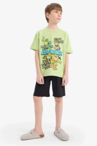 DeFacto 100% Cotton Ninja Turtles-Retro Elastic Waist Pajama Set for Boy