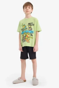 DeFacto 100% Cotton Ninja Turtles-Retro Elastic Waist Pajama Set for Boy - Image 2