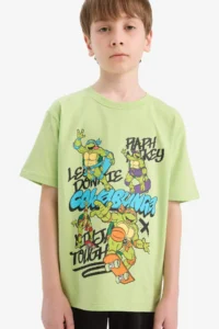 DeFacto 100% Cotton Ninja Turtles-Retro Elastic Waist Pajama Set for Boy - Image 4