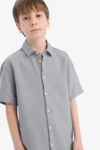 DeFacto Polo Collar Textured Short Sleeve Shirt Boy