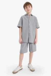 DeFacto Polo Collar Textured Short Sleeve Shirt Boy - Image 2