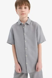 DeFacto Polo Collar Textured Short Sleeve Shirt Boy - Image 3
