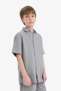 DeFacto Polo Collar Textured Short Sleeve Shirt Boy - Image 4