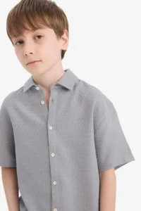 DeFacto Polo Collar Textured Short Sleeve Shirt Boy - Image 5