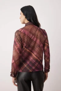 TRENDYOLMİLLA Burgundy Checkered Regular Pattern Unlined Siphon Shirt - Image 4