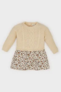 DeFacto Long Sleeve Skirt Patterned Knitwear Dress Baby Girl