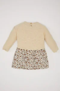 DeFacto Long Sleeve Skirt Patterned Knitwear Dress Baby Girl - Image 4
