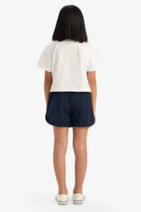 DeFacto Cotton 2-Piece Set Printed Short Sleeve T-Shirt Elastic Waist Shorts Girl Child - Image 5