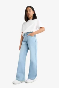 DeFacto Straight Wide Standard Leg Jean Trousers Girl - Image 2