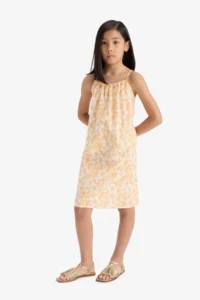 DeFacto Patterned Viscose Strap Summer Dress Girl