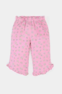 DeFacto Crinkle Viscose 2-Piece Set Short Sleeve T-Shirt Elastic Waist Floral Trousers Baby Girl - Image 2