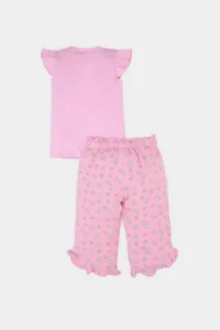 DeFacto Crinkle Viscose 2-Piece Set Short Sleeve T-Shirt Elastic Waist Floral Trousers Baby Girl - Image 4